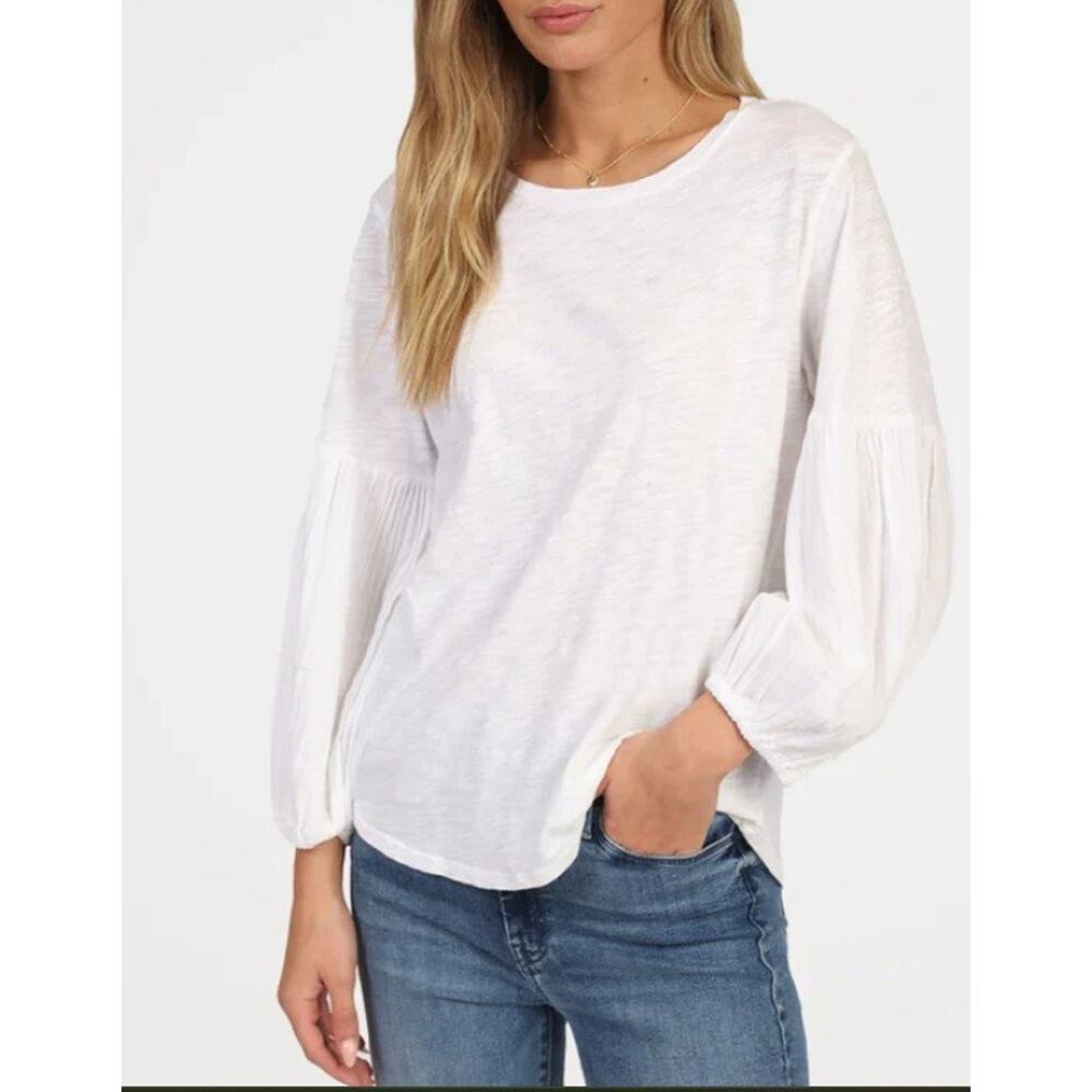 Dylan Women's Cotton Slub Boxy Gauze Sleeve White Long Sleeve Blouse Top Sz S